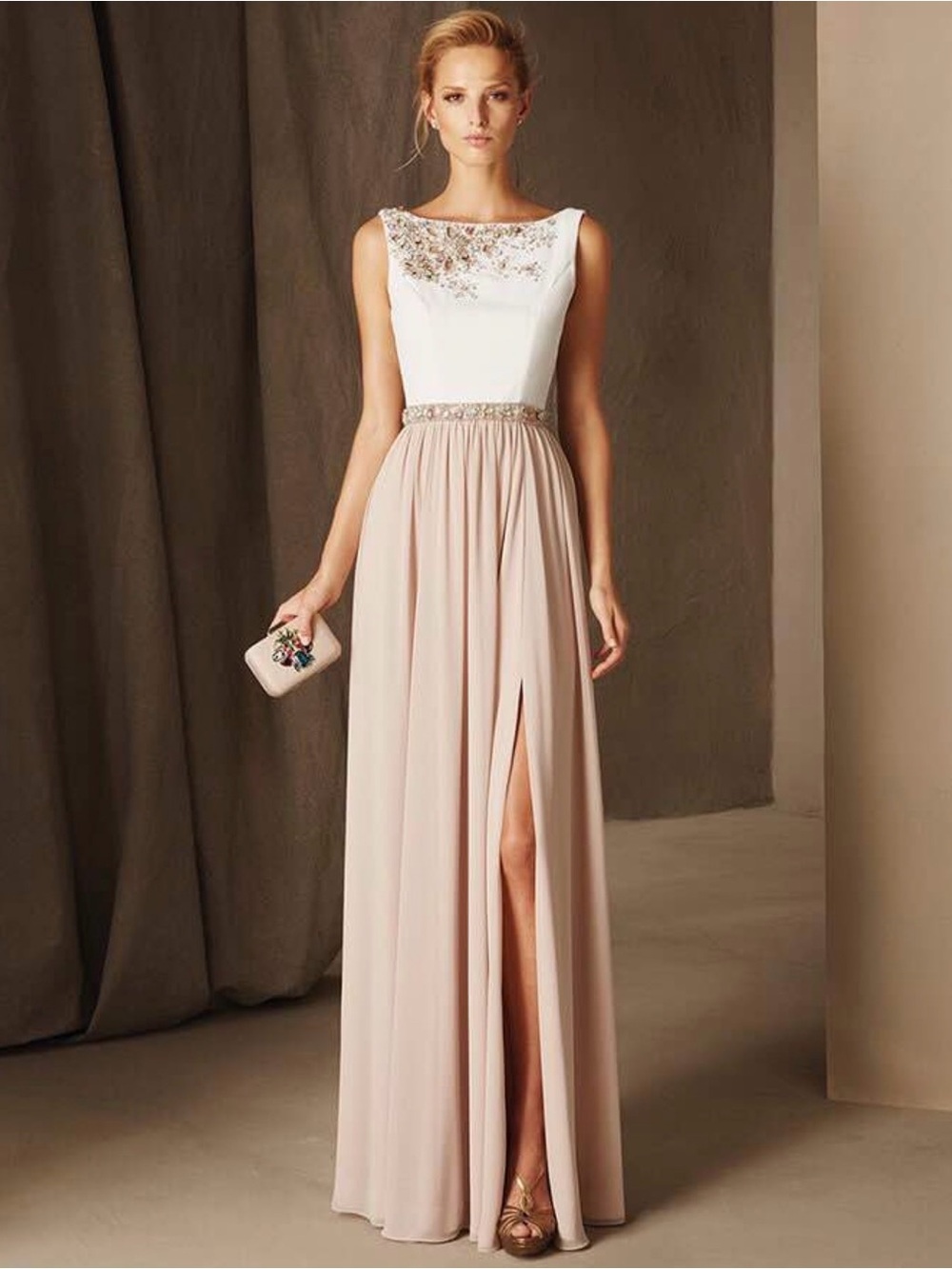 Pronovias Ivory Bodice with Blush Maxi Skirt Gown